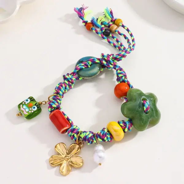 Wholesale PVD Coated 18K Gold Plated Heart Shape Flower Strawberry 304 Stainless Steel Bandana Casual Elegant Classical Polyester Handmade Buckle (Adjustable) Bracelets