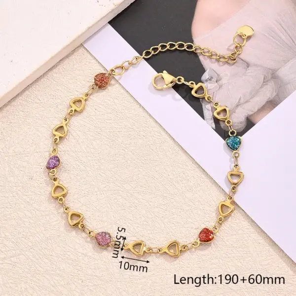 Wholesale Best Seller In Europe And America 304 Stainless Steel Furnace Vacuum Plating Color Sequins Dripping Oil Hollow Love Butterfly Bracelet