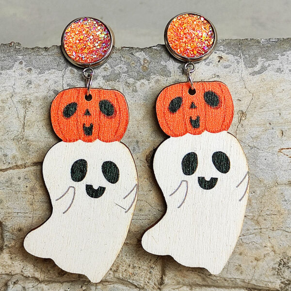Wholesale Halloween Cute Pumpkin Wooden Earrings
