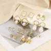 Wholesale 304 Stainless Steel Star Flower Bow Knot PVD Coated Imitation Pearl Zircon 18K Real Gold Plated Elegant Classic Style Waterproof Non Tarnish Ear Studs