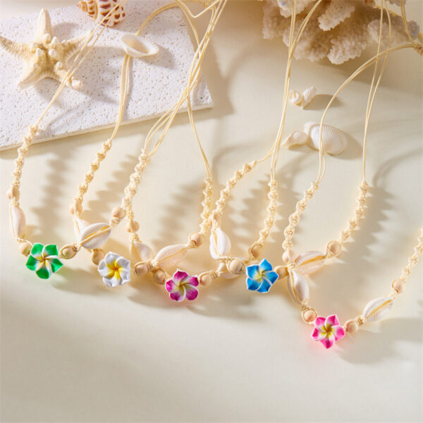 Wholesale Polymer Clay Flower Shell Summer Ocean Beach Vacation Braided Necklace