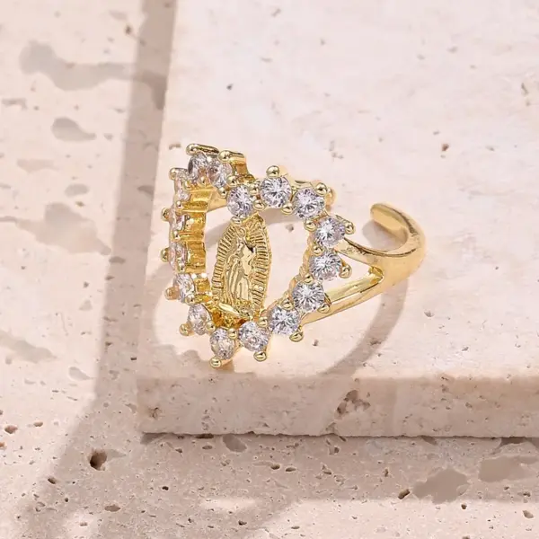 Wholesale Jewelry Vacation Modern Style Virgin Mary Heart Shape Jesus Copper Zircon 18K Gold Plated Polishing Plating Inlay Rings