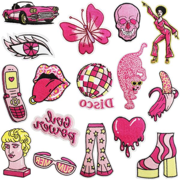 Wholesale DJ nightclub style embroidered cloth stickers pink girl disco jumping patch stickers Super running high heels computer embroidered Zhang Zi ironing