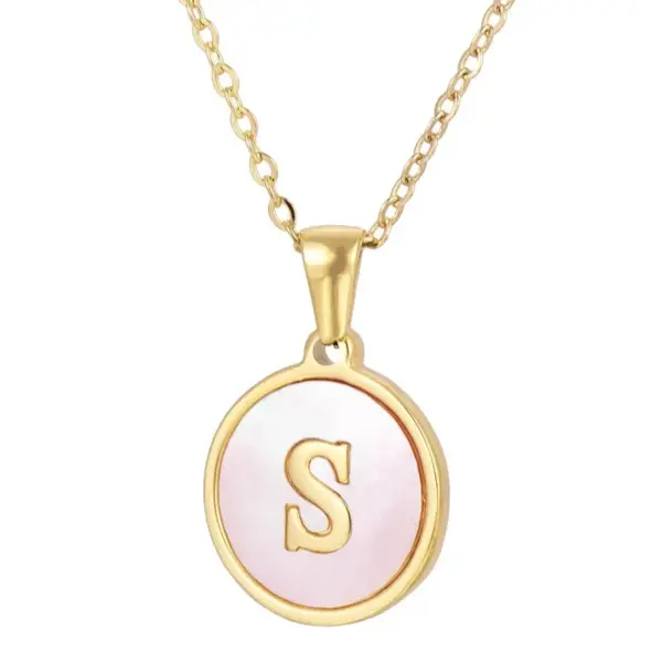 PVD Coated 18K Gold Plated Round Letter 304 Stainless Steel Simple Style Waterproof Non Tarnish 304 Stainless Steel Pendant Necklace