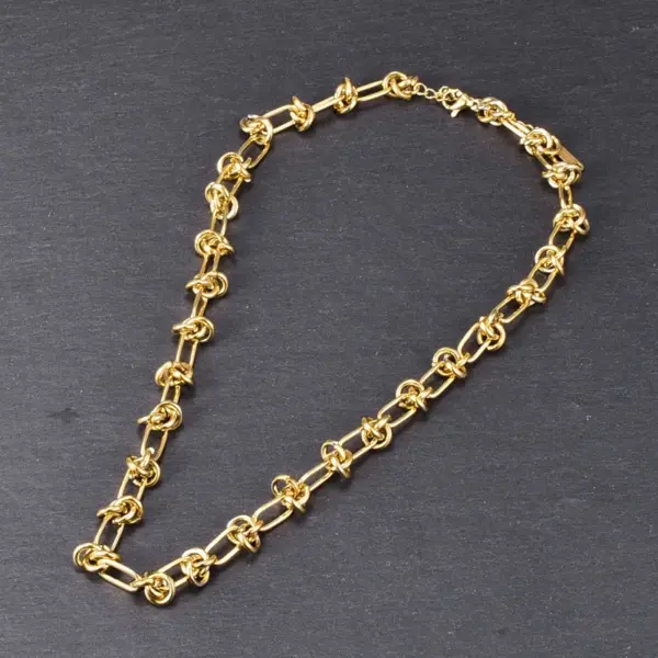 Wholesale PVD Coated 18K Real Gold Plated Knot 304 Stainless Steel Hip-Hop Waterproof Non Tarnish Necklace