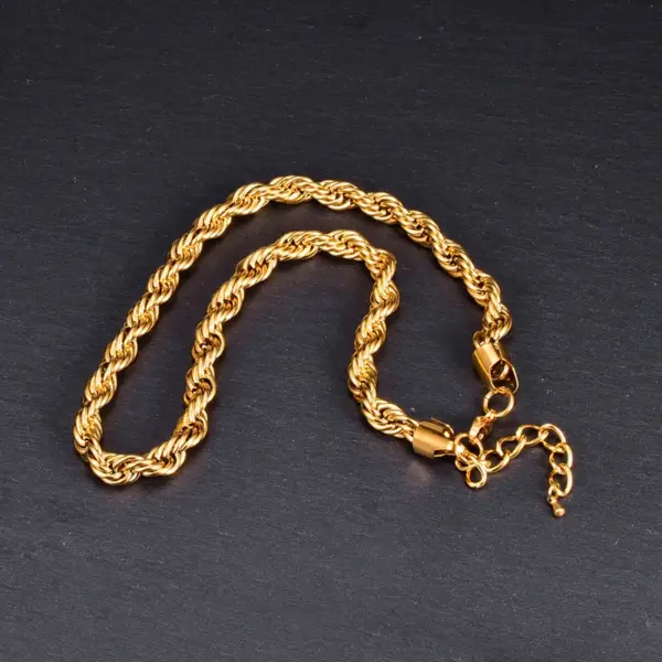 Real Gold Plated 304 Stainless Steel PVD Coated Solid Color Waterproof Non Tarnish Twisted Rope Chain Necklace