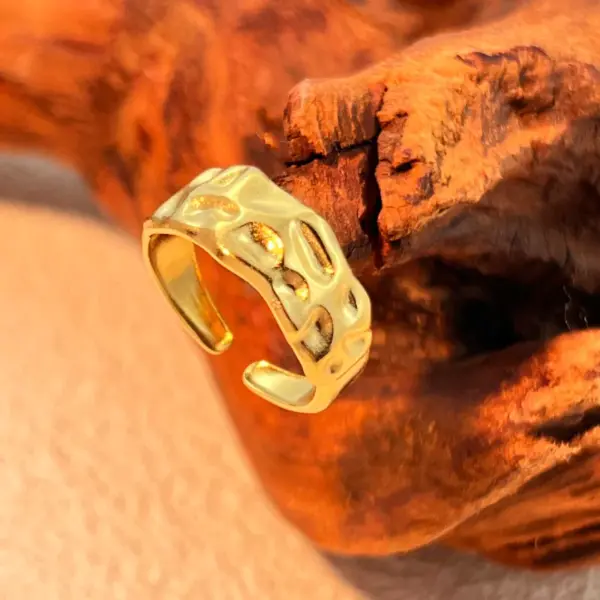 Wholesale PVD Coated Real Gold Plated 18K Gold Wide Surface Solid Color 304 Stainless Steel Casual Retro Classic Style Waterproof Non Tarnish Open Rings