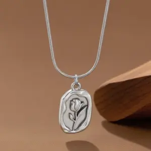 X06045-embossed Flowers-necklace-steel Color