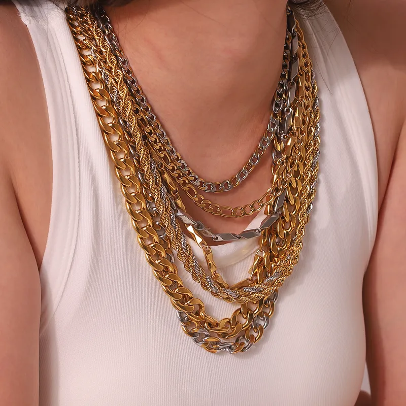Wholesale 304 Stainless Steel Color Block Solid Color Electroplating 18K Gold Plated 18K Gold Golden Plated Hip-Hop Vintage Style Simple Style Plating