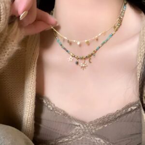 Wholesale Vintage Mang Star Double Layer Stacked Necklace Women's Creative Niche Light Luxury Personalized All-match Clavicle Chain High-end Fashion Accessories