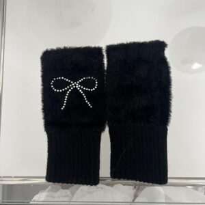 Black half finger gloves single bow / One size fits all
