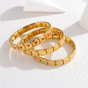 Wholesale 304 Stainless Steel Pentagram Heart Shape Argyle PVD Coated Stone-Free 18K Real Gold Plated Elegant Cute Vintage Style Waterproof Non Tarnish Bangle