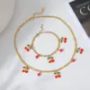 Wholesale Jewelry Elegant Sweet Cherry 304 Stainless Steel 18K Gold Plated Exy Inlay Jewelry Set