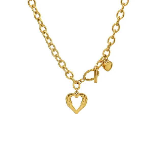 Wholesale PVD Coated Real Gold Plated Heart Titanium Steel Fashion Waterproof Non Tarnish Necklace