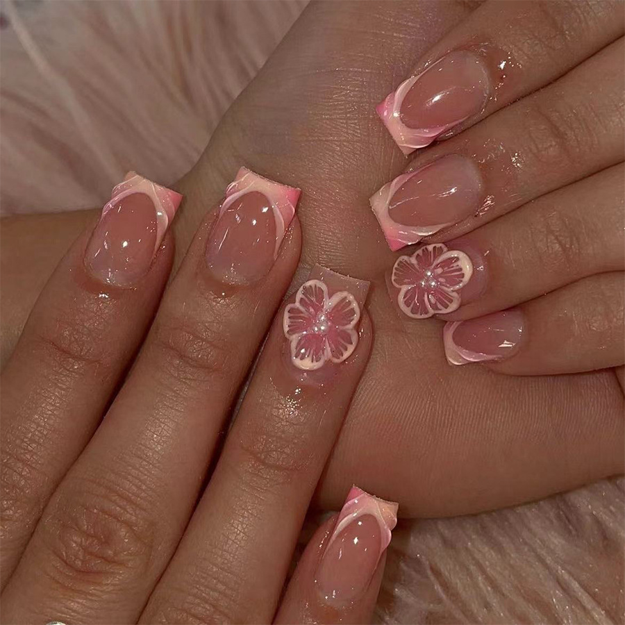 Wholesale Short bright face generous armour Europe and the United States cross-border foreign trade French relief flower pearl detachable wear nail ar