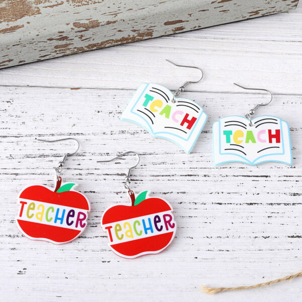 oly-50478e590fb2a3988f521fba7c428dff Wholesale School Season Books Apple Pendant Earrings Back to School Season Acrylic Teachers' Day Graduation Season Earrings