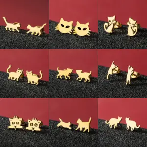 Wholesale PVD Coated 18K Gold Real Gold Plated Animal Cat 304 Stainless Steel Cute Basic Sweet Waterproof Non Tarnish Ear Studs