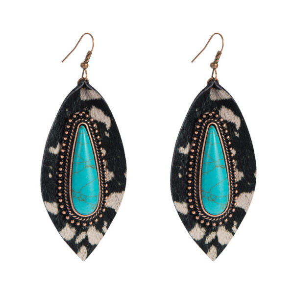 Wholesale Leopard Leather Earrings Distinctive Alloy Set with Big Turquoise Long Banquet Earrings