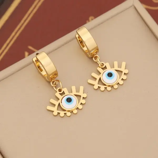 Wholesale PVD Coated 18K Gold Real Gold Plated Devil'S Eye Stainless Steel IG Style Waterproof Non Tarnish Drop Earrings