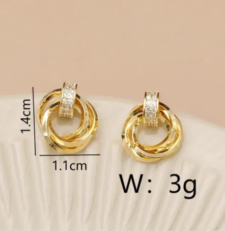 Wholesale Copper Geometric Round Zircon 14K Gold Plated Vintage Style Simple Style Gold Ear Studs
