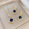 Wholesale Golden Plated 304 Stainless Steel Electroplating Zircon Rhombus Luxurious Earrings Necklace For Women'S