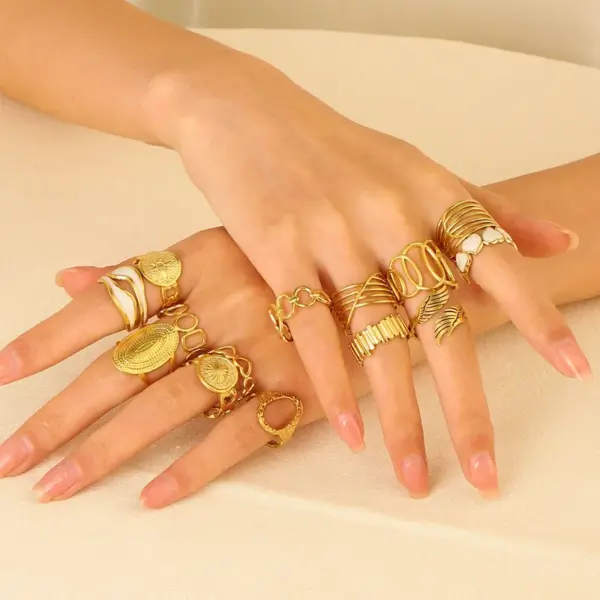 PVD Coated Gold Plated Geometric Stainless Steel Retro Waterproof Non Tarnish Open Rings