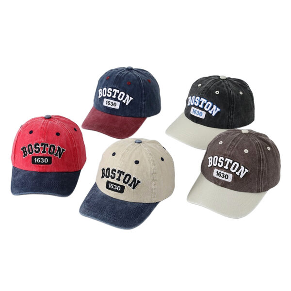 Wholesale Foreign trade chilen's hat BOSTON washed embroidered peaked cap spring and autumn boys and girls sun hat color matching baseball cap