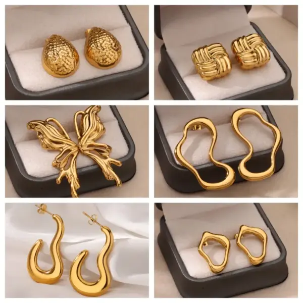 PVD Coated Real Gold Plated Geometric Butterfly 304 Stainless Steel Elegant Vintage Style Waterproof Non Tarnish Ear Studs