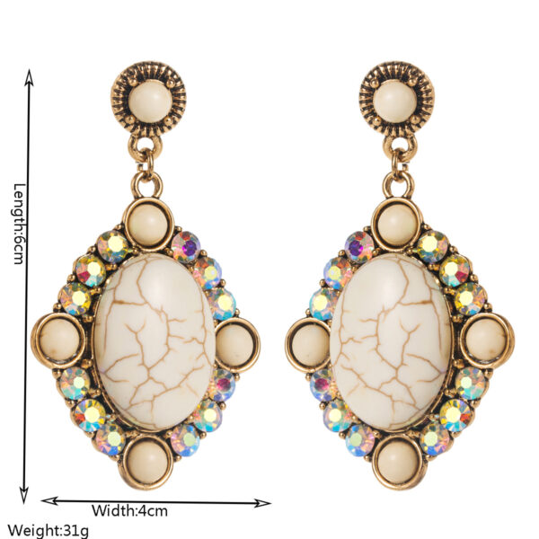 Wholesale Western-style exaerated white and turquoise earrings, retro geometric diamond-encrusted earrings