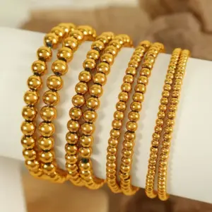 Wholesale PVD Coated Real Gold Plated 18K Gold Round Titanium Steel Casual Simple Style Waterproof Non Tarnish Titanium Steel Bracelets