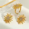 Wholesale PVD Coated Real Gold Plated 18K Gold Sun 304 Stainless Steel Cute Luxurious Romantic Waterproof Non Tarnish Rings Ear Studs