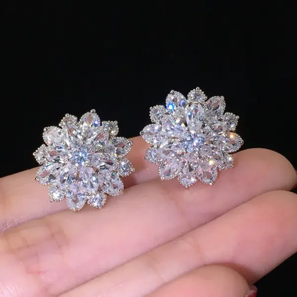 Wholesale Fashion Sunflower Double Zircon Earrings Copper Earrings Accessories