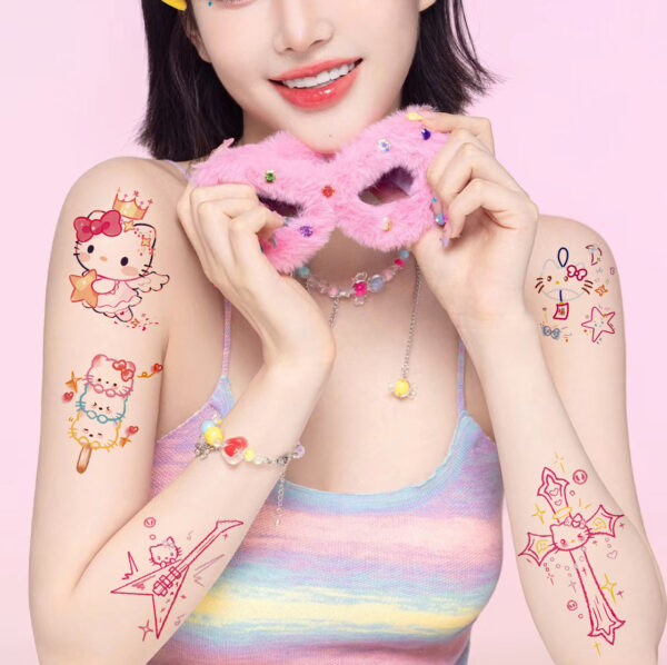 Wholesale New Hellokitty Cat Color Tattoo Sticker Waterproof Lasting Cartoon Girl Kids Hello Kitty Tattoo Sticker