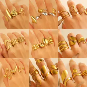 Wholesale 18K Gold Stainless Steel Ring Women's High-End Color Block Waterdrop Geometric Ring Fashionable Durable Jewelry Accessory