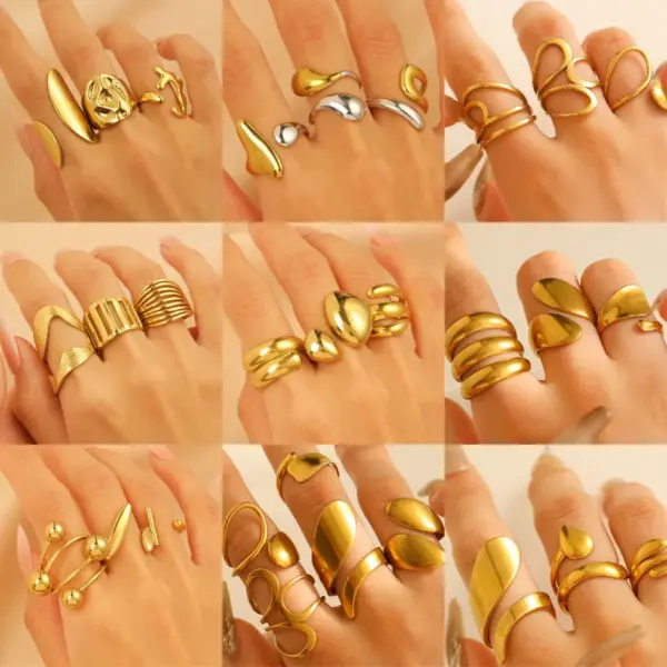 Wholesale 18K Gold Stainless Steel Ring Women's High-End Color Block Waterdrop Geometric Ring Fashionable Durable Jewelry Accessory