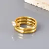 Wholesale 304 Stainless Steel Rhombus Ion Plating (IP) Zircon 18K Real Gold Plated Simple Style Classic Style Waterproof Non Tarnish Inlay Gold Rings