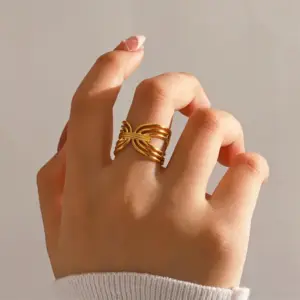 Wholesale Ion Plating (IP) 18K Gold Plated Geometric 304 Stainless Steel Vintage Style Simple Style Waterproof Non Tarnish Open Rings