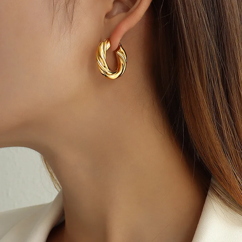 Wholesale PVD Coated Real Gold Plated 18K Gold Geometric 304 Stainless Steel Fashion Waterproof Non Tarnish Earrings