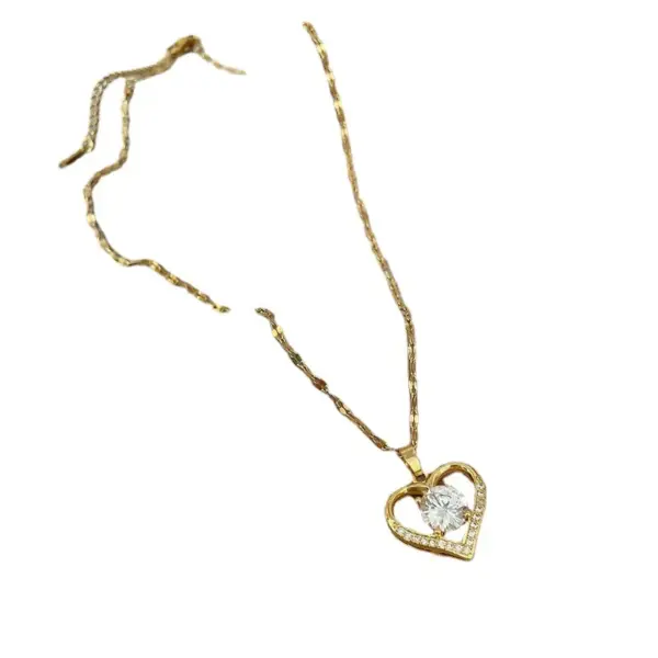 Real Gold Plated 304 Stainless Steel PVD Coated Zircon Heart Shape Waterproof Non Tarnish Fashion Pendant Necklace For Women'S