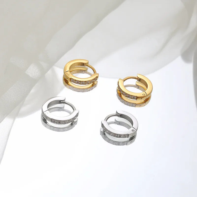 Wholesale Fashion Geometric Gold Plated 304 Stainless Steel Rhinestones 18K Gold Plated Stainless Steel Earrings