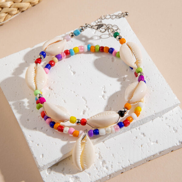 Wholesale Cross-Border Jewelry Bohemian Style Stacked Shell Anklet for Women Summer Beach Rice Bead Shell Anklet Foot Accessories