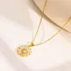 Wholesale Fashion Flower 201 Stainless Steel Inlay Zircon Pendant Necklace