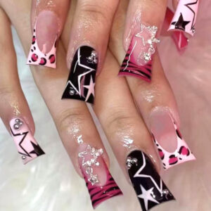 Wholesale European and American Duck Billed Armor Leopard French Edge Pendant Star Steel Ball Fake Nail Removable Nail Pieces