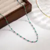 Wholesale Casual Vacation Round Stainless Steel Enamel 18k Gold Plated Necklace