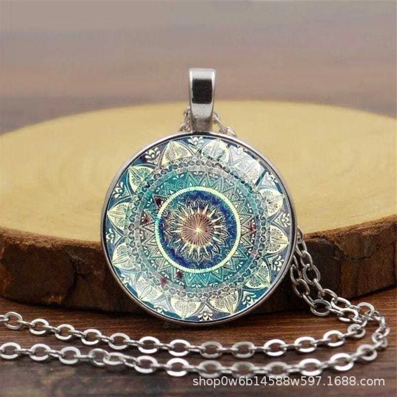 Wholesale European and American New Aessories, Mandala Yoga Time, Gemstone Necklace, Personalized Fashionable Glass Pendant, Versatile Necklace