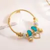 Wholesale Artistic Shiny Heart Shape 304 Stainless Steel Alloy Gold Plated Rhinestones Bangle In Bulk