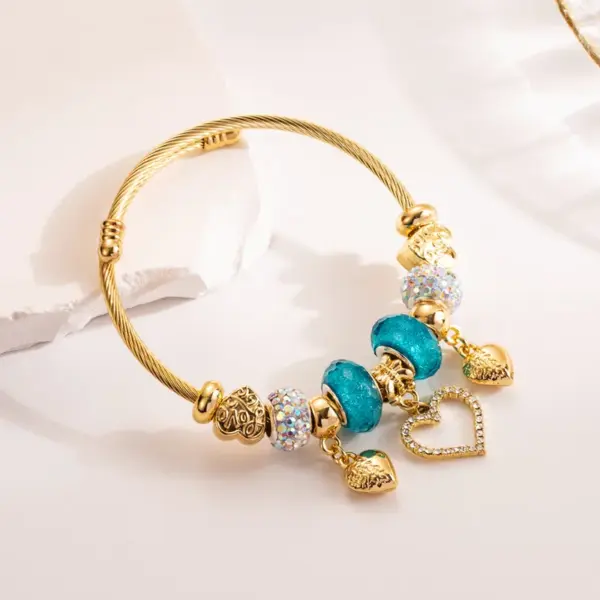 Wholesale Artistic Shiny Heart Shape 304 Stainless Steel Alloy Gold Plated Rhinestones Bangle In Bulk