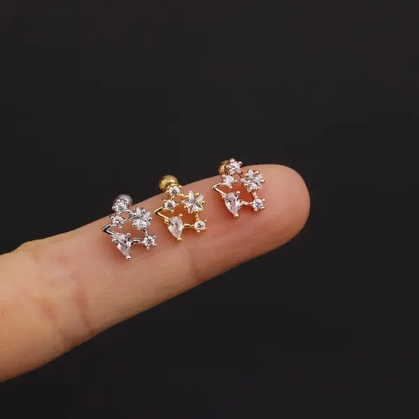 Wholesale 316L Stainless Steel Copper Zircon Ear Cartilage Rings & Studs Geometric Waterproof Non Tarnish Surgical Steel Women'S