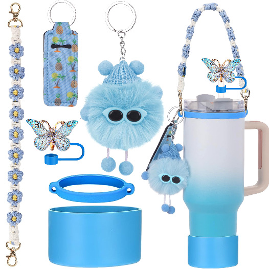 Wholesale Stanley Cup Pendant Small Coal Ball Elf Plush Pendant Ins Net Red Butterfly Straw Cap Cup Set Cup Chain Accessories