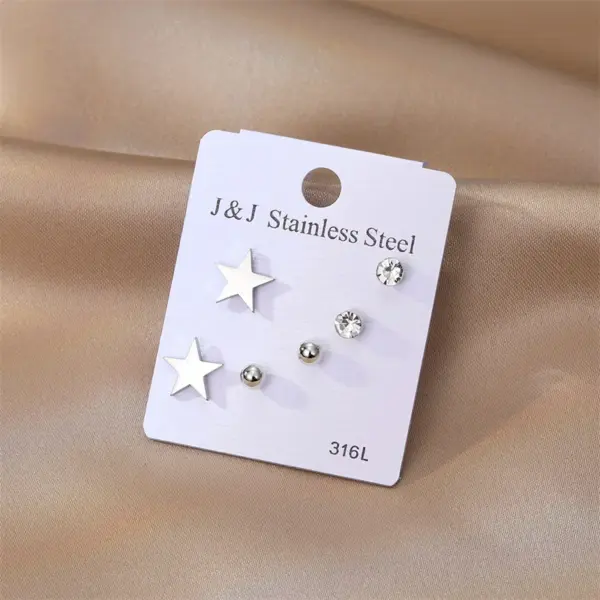 Wholesale 1 Set Casual Classic Style Pentagram Plating Inlay 201 Stainless Steel Rhinestone Iron Zircon Ear Studs